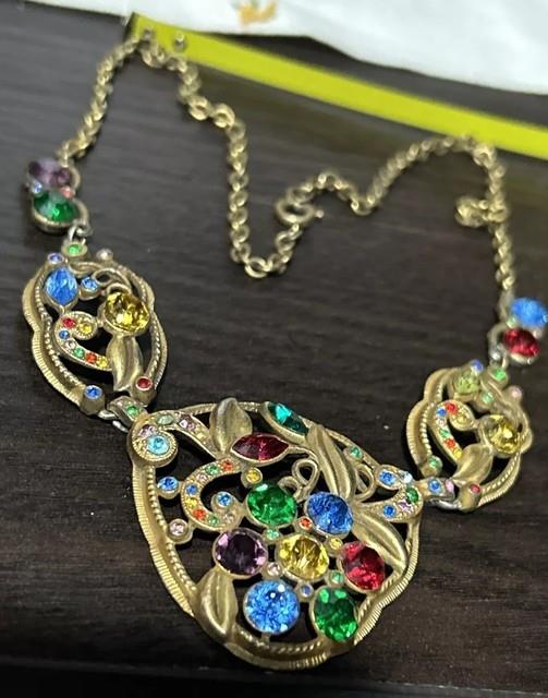 Antique Necklace Czech Glass Art Nouveau Victorian Flowers Jewelry Stunning 17