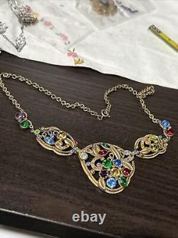 Antique Necklace Czech Glass Art Nouveau Victorian Flowers Jewelry Stunning 17 Antique Necklace Czech Glass Art Nouveau Victorian Flowers Jewelry Stunning 17