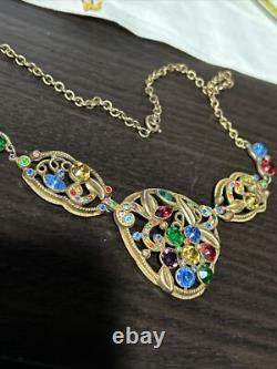 Antique Necklace Czech Glass Art Nouveau Victorian Flowers Jewelry Stunning 17 Antique Necklace Czech Glass Art Nouveau Victorian Flowers Jewelry Stunning 17