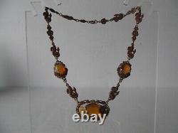 Antique Necklace floral amber topaz glass stones Gold fill victorian art nouveau