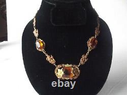 Antique Necklace floral amber topaz glass stones Gold fill victorian art nouveau