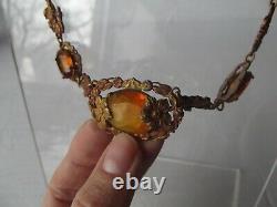 Antique Necklace floral amber topaz glass stones Gold fill victorian art nouveau