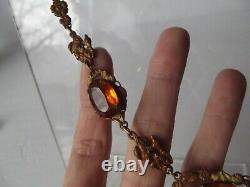 Antique Necklace floral amber topaz glass stones Gold fill victorian art nouveau