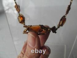 Antique Necklace floral amber topaz glass stones Gold fill victorian art nouveau