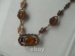 Antique Necklace floral amber topaz glass stones Gold fill victorian art nouveau