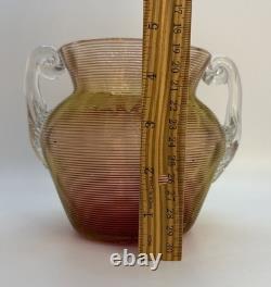 Antique Nicholas Lutz Art Glass Threaded 5 Vase with Applied Handles Victorian
