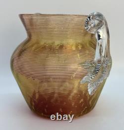 Antique Nicholas Lutz Art Glass Threaded 5 Vase with Applied Handles Victorian