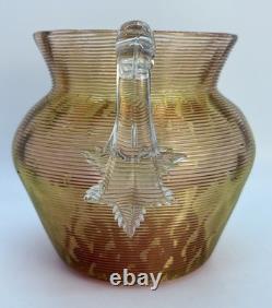 Antique Nicholas Lutz Art Glass Threaded 5 Vase with Applied Handles Victorian