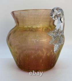 Antique Nicholas Lutz Art Glass Threaded 5 Vase with Applied Handles Victorian