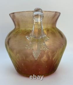 Antique Nicholas Lutz Art Glass Threaded 5 Vase with Applied Handles Victorian
