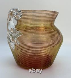 Antique Nicholas Lutz Art Glass Threaded 5 Vase with Applied Handles Victorian