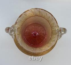 Antique Nicholas Lutz Art Glass Threaded 5 Vase with Applied Handles Victorian