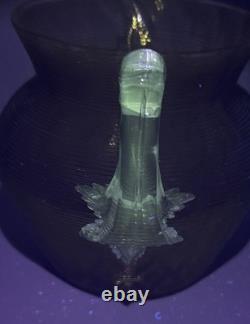 Antique Nicholas Lutz Art Glass Threaded 5 Vase with Applied Handles Victorian