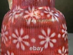 Antique Northwood Opalescent Cranberry Christmas Snowflake Ribbed Pitcher Excel+