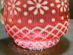 Antique Northwood Opalescent Cranberry Christmas Snowflake Ribbed Pitcher Excel+