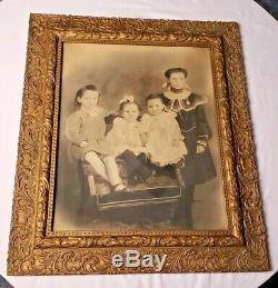 Antique Ornate Gold Gilt Gesso Wood Leaded Glass Art Picture Frame Painting