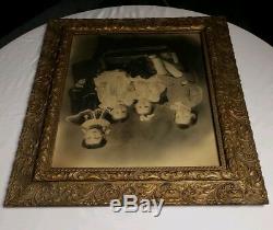 Antique Ornate Gold Gilt Gesso Wood Leaded Glass Art Picture Frame Painting