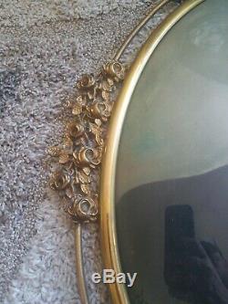 Antique Oval Brass Ornate Victorian Art Nouveau Frame Convex Bubble Glass Milita