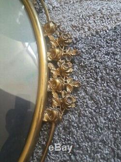 Antique Oval Brass Ornate Victorian Art Nouveau Frame Convex Bubble Glass Milita