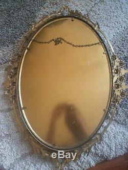 Antique Oval Brass Ornate Victorian Art Nouveau Frame Convex Bubble Glass Milita