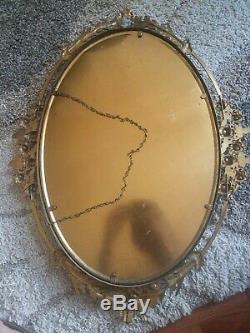 Antique Oval Brass Ornate Victorian Art Nouveau Frame Convex Bubble Glass Milita