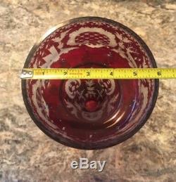 Antique PAIR 1800's. Bohemian Ruby Cut to Clear Glass Mantle Lustres 10 Prisms