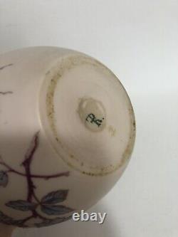 Antique POSCHINGER KRYSTALLIE hand Painted Enamelled Pink Satin Glass Vase