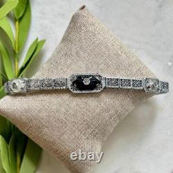 Antique PSCO Victorian Filigree Art Deco Silver Bracelet Camphor Glass