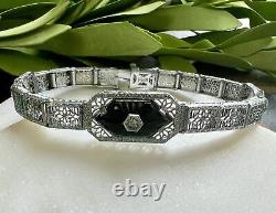 Antique PSCO Victorian Filigree Art Deco Silver Bracelet Camphor Glass