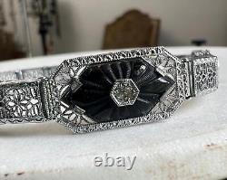 Antique PSCO Victorian Filigree Art Deco Silver Bracelet Camphor Glass