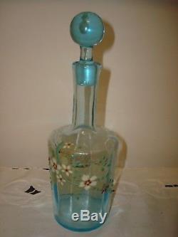 Antique Pair Moser Victorian Aqua Opaline Perfume Bottles9 1/2 Tallsigned