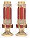 Antique Pair Of 19c Moser Ruby Overlay And Clear Cut Glass Vases