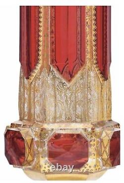 Antique Pair Of 19c Moser Ruby Overlay And Clear Cut Glass Vases