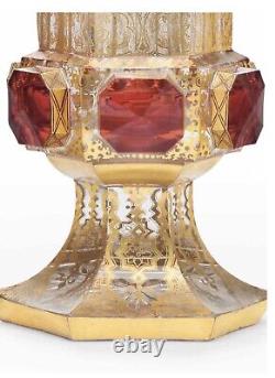 Antique Pair Of 19c Moser Ruby Overlay And Clear Cut Glass Vases