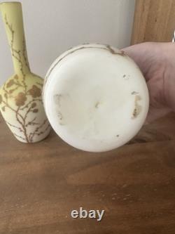 Antique Pair Of Thomas Webb Yellow & Gilded Glass Vases. Spider Web Makers Mark Antique Pair Of Thomas Webb Yellow & Gilded Glass Vases. Spider Web Makers Mark
