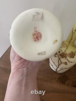 Antique Pair Of Thomas Webb Yellow & Gilded Glass Vases. Spider Web Makers Mark Antique Pair Of Thomas Webb Yellow & Gilded Glass Vases. Spider Web Makers Mark
