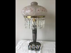 Antique Pairpoint Victorian Art Nouveau Parlor Banquet Lamp Signed Crystal Desk