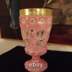 Antique Pink Moser Bohemian Glass Overlay Goblet