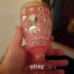 Antique Pink Moser Bohemian Glass Overlay Goblet