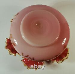 Antique Pink White Cased Victorian Art Glass Bowl Vase Hand-painted Gold Flowers