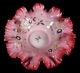 Antique Pink White Cased Victorian Art Glass Bride's Bowl Gilt Enameled Flowers