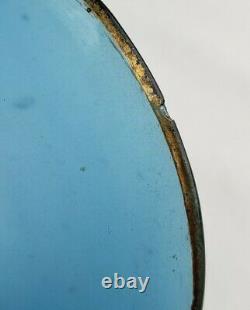 Antique Pontil Bristol Glass Opaline Blue Harrach Vase Hand Painted Gold Enamels