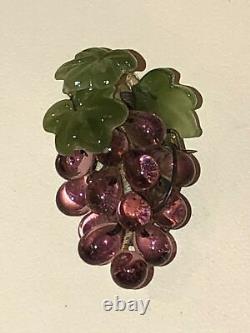 Antique Purple Grape Cluster Leaf Art Gass Brooch Pin Art Nouveau Victorian Vtg