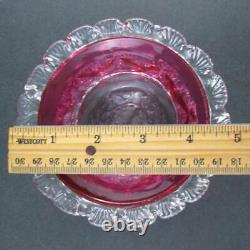 Antique Quilted RUBINA art glass SWEETMEAT dish two RIGAREE rings EPNS Frame