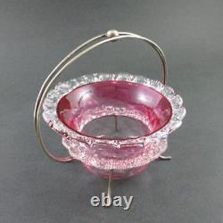 Antique Quilted RUBINA art glass SWEETMEAT dish two RIGAREE rings EPNS Frame