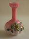 Antique Quilted Satin Glass Air Trap Mop Vase With Floral Coralene Decoration