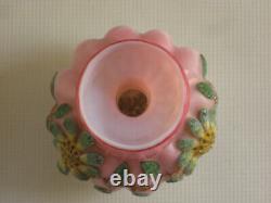 Antique Quilted Satin Glass Air Trap MOP Vase with Floral Coralene Decoration