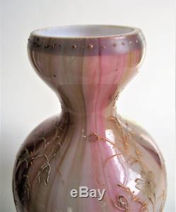 Antique RAINBOW Enamel BUTTERFLY Bohemian VICTORIAN Art NOUVEAU Cased GLASS VASE