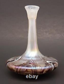 Antique RINDSKOPF Bohemian Art Glass Iridescent PULLED FEATHER 5.25 Bud Vase