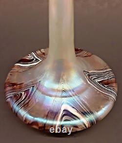 Antique RINDSKOPF Bohemian Art Glass Iridescent PULLED FEATHER 5.25 Bud Vase